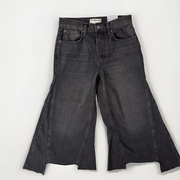We The Free Jeans Womens Size 25 Ripple Wide Leg Crop Black NEW Boho Indie