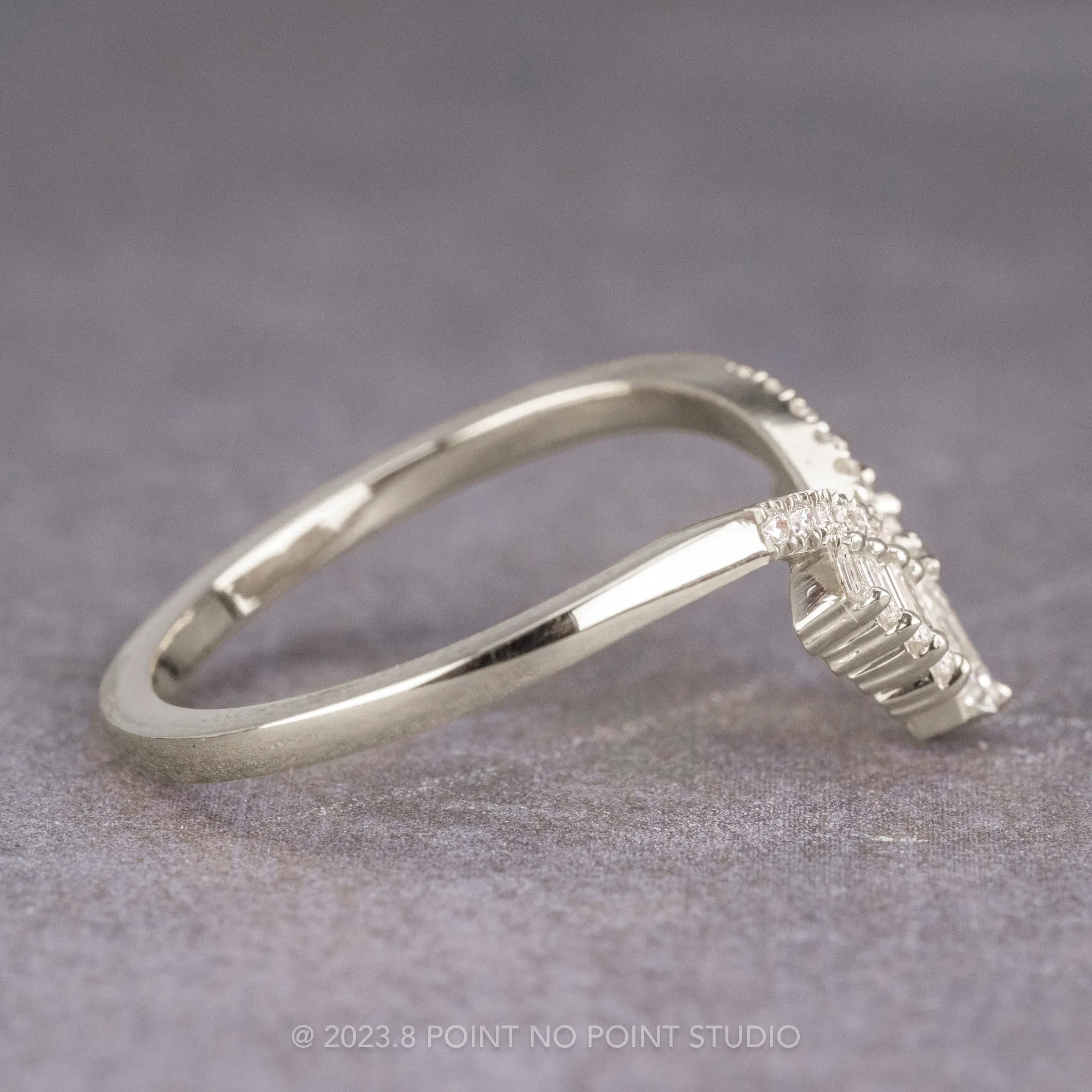 White Baguette Diamond V-Shaped Wedding Band, Margot Setting, Platinum