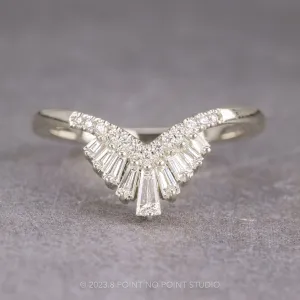White Baguette Diamond V-Shaped Wedding Band, Margot Setting, Platinum