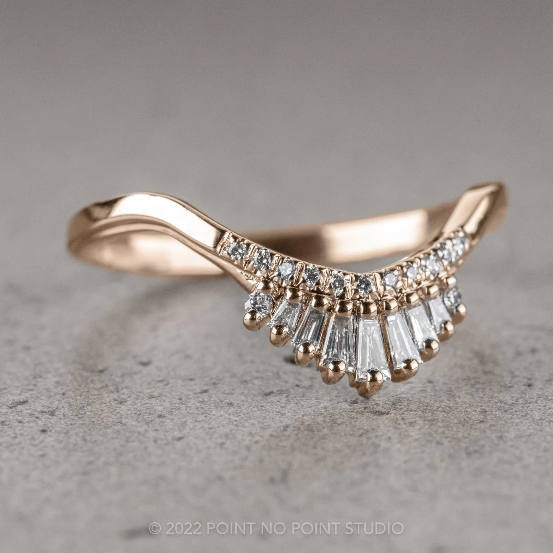 White Baguette Diamond Wedding Band, Margot Setting, 14k Rose Gold