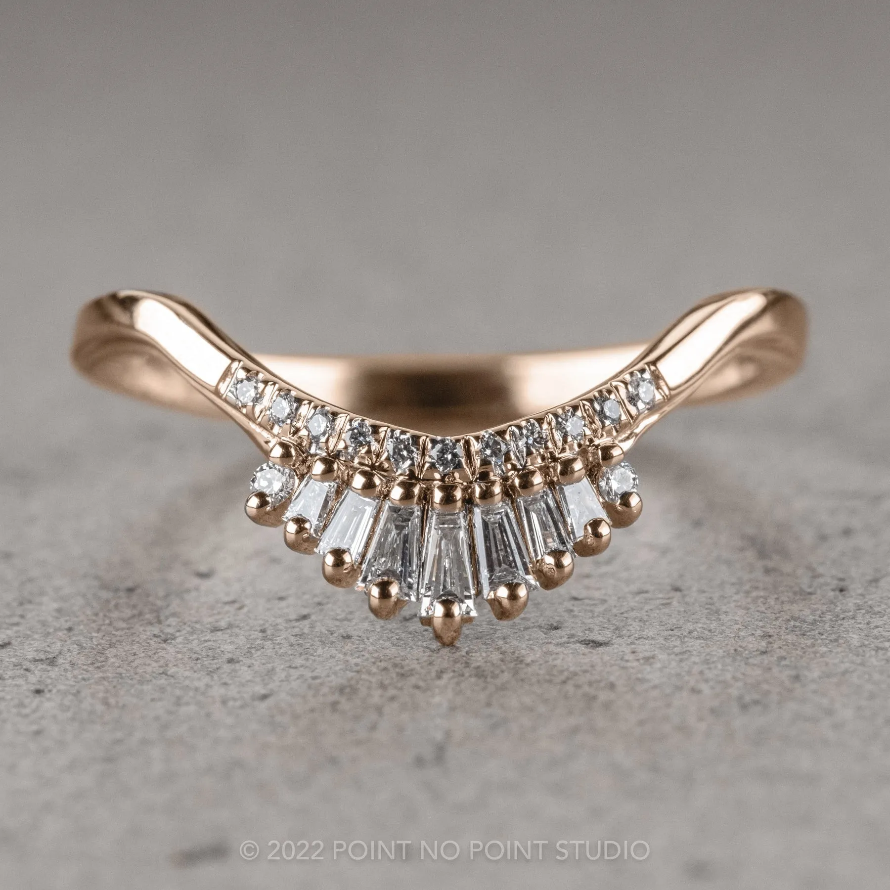 White Baguette Diamond Wedding Band, Margot Setting, 14k Rose Gold