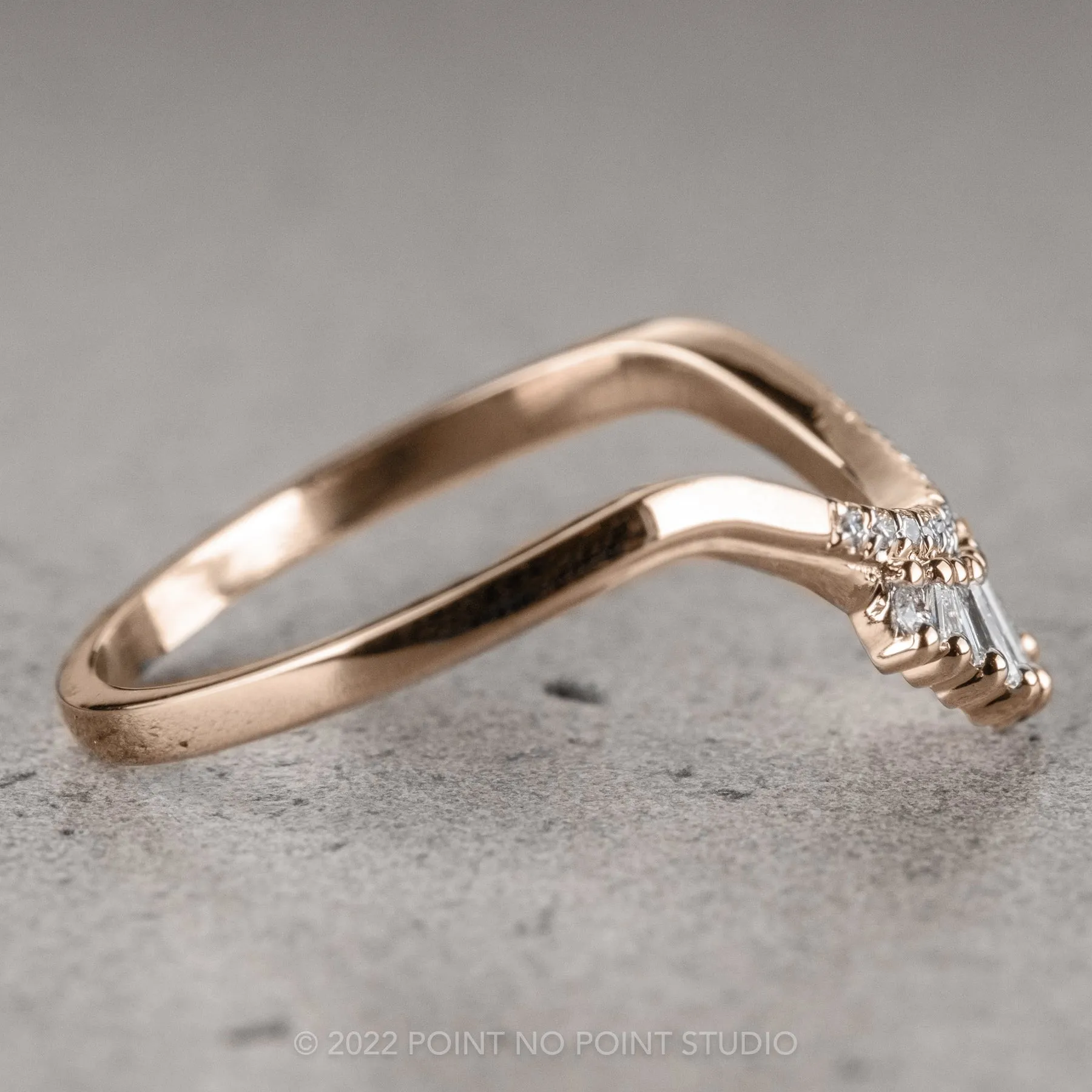 White Baguette Diamond Wedding Band, Margot Setting, 14k Rose Gold