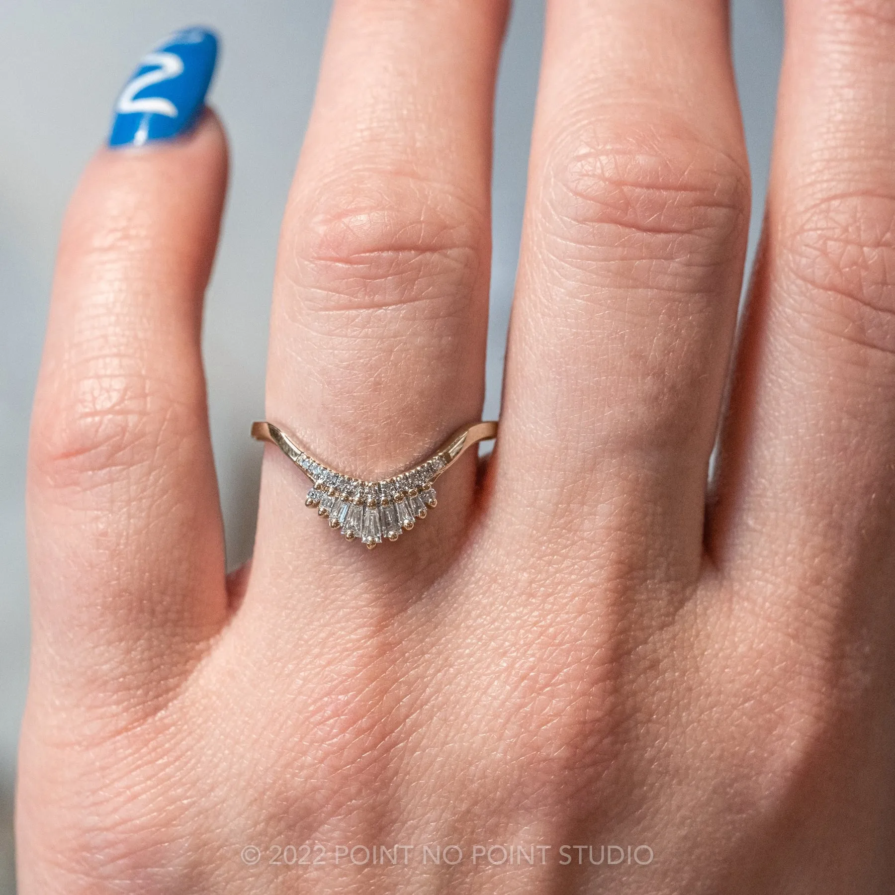 White Baguette Diamond Wedding Band, Margot Setting, 14k Rose Gold