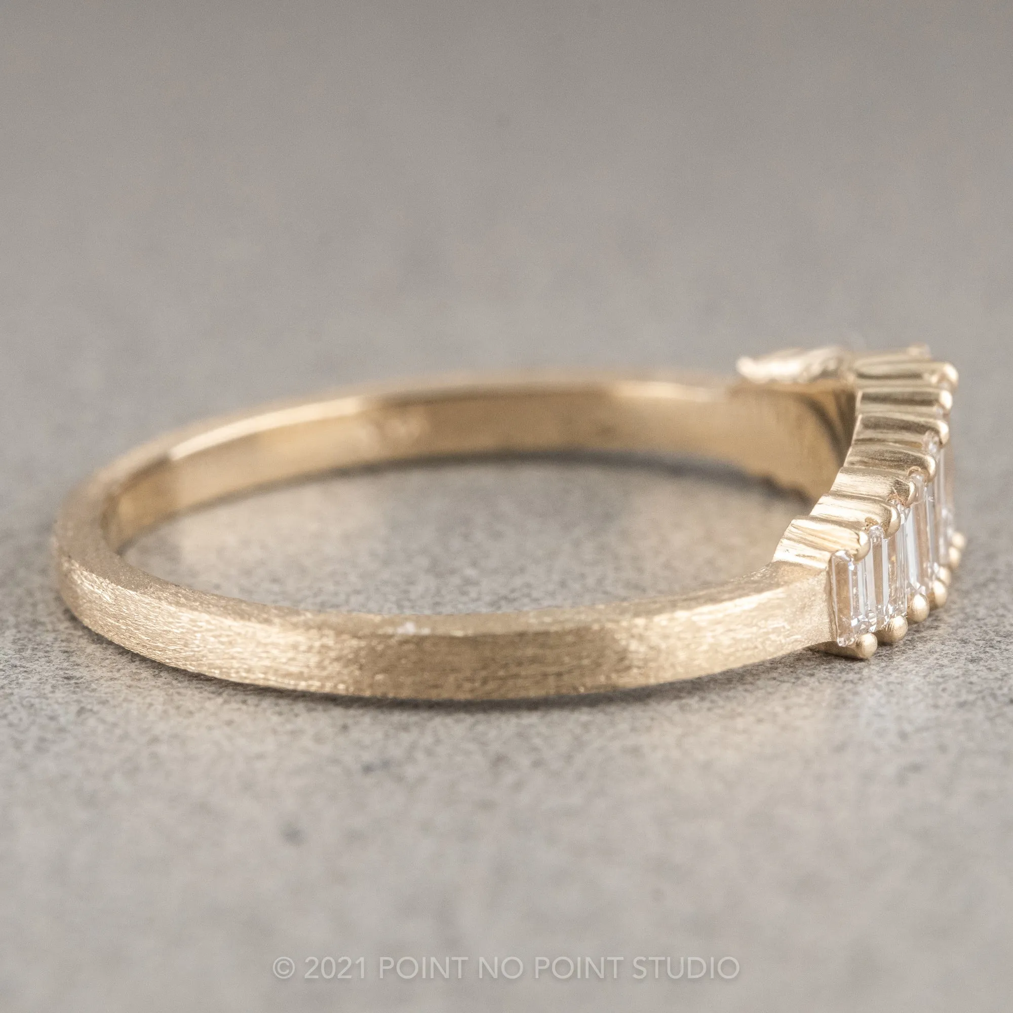 White Baguette Sparrow Diamond Wedding Band, 14k Yellow Gold