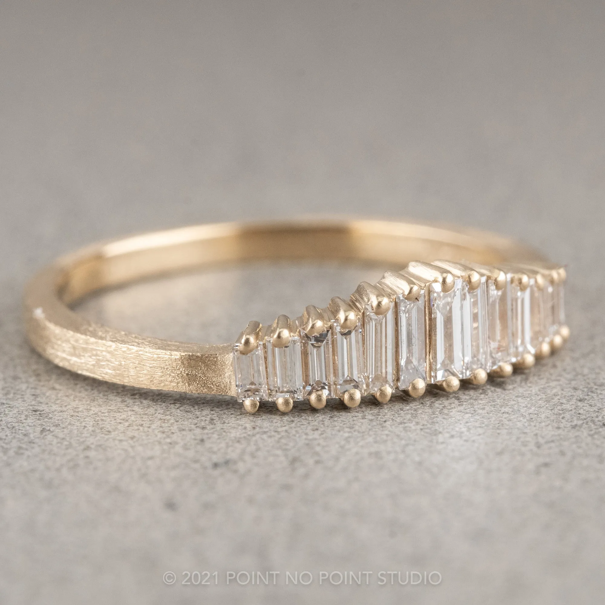 White Baguette Sparrow Diamond Wedding Band, 14k Yellow Gold