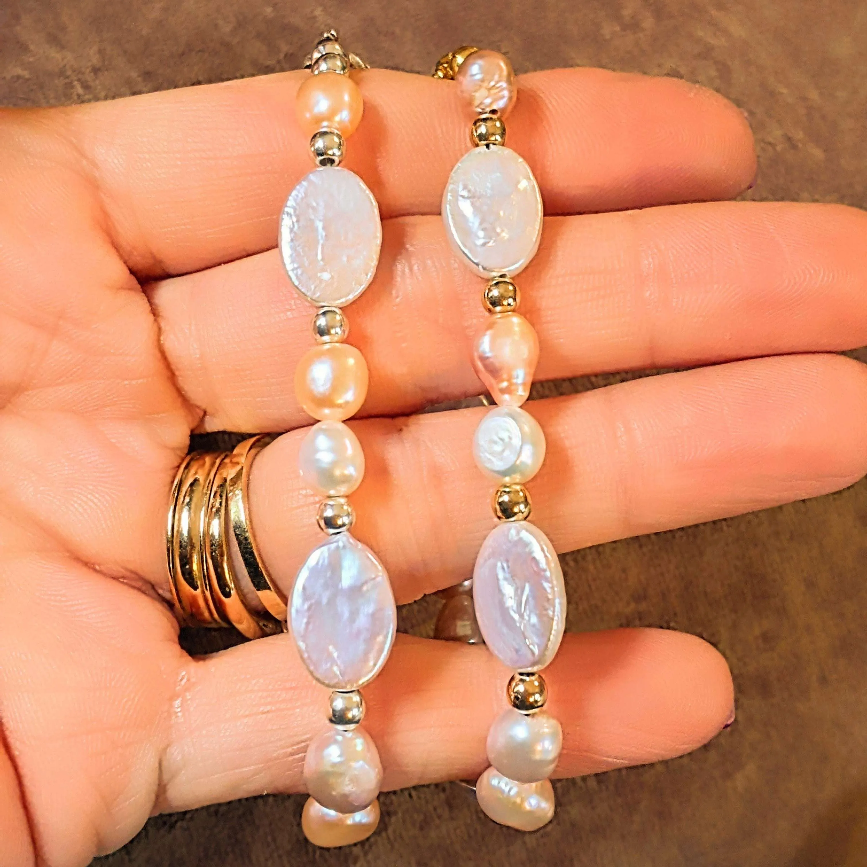 White Champagne Baroque Freshwater Pearl Bracelet - Gold or Silver