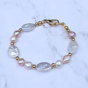 White Champagne Baroque Freshwater Pearl Bracelet - Gold or Silver