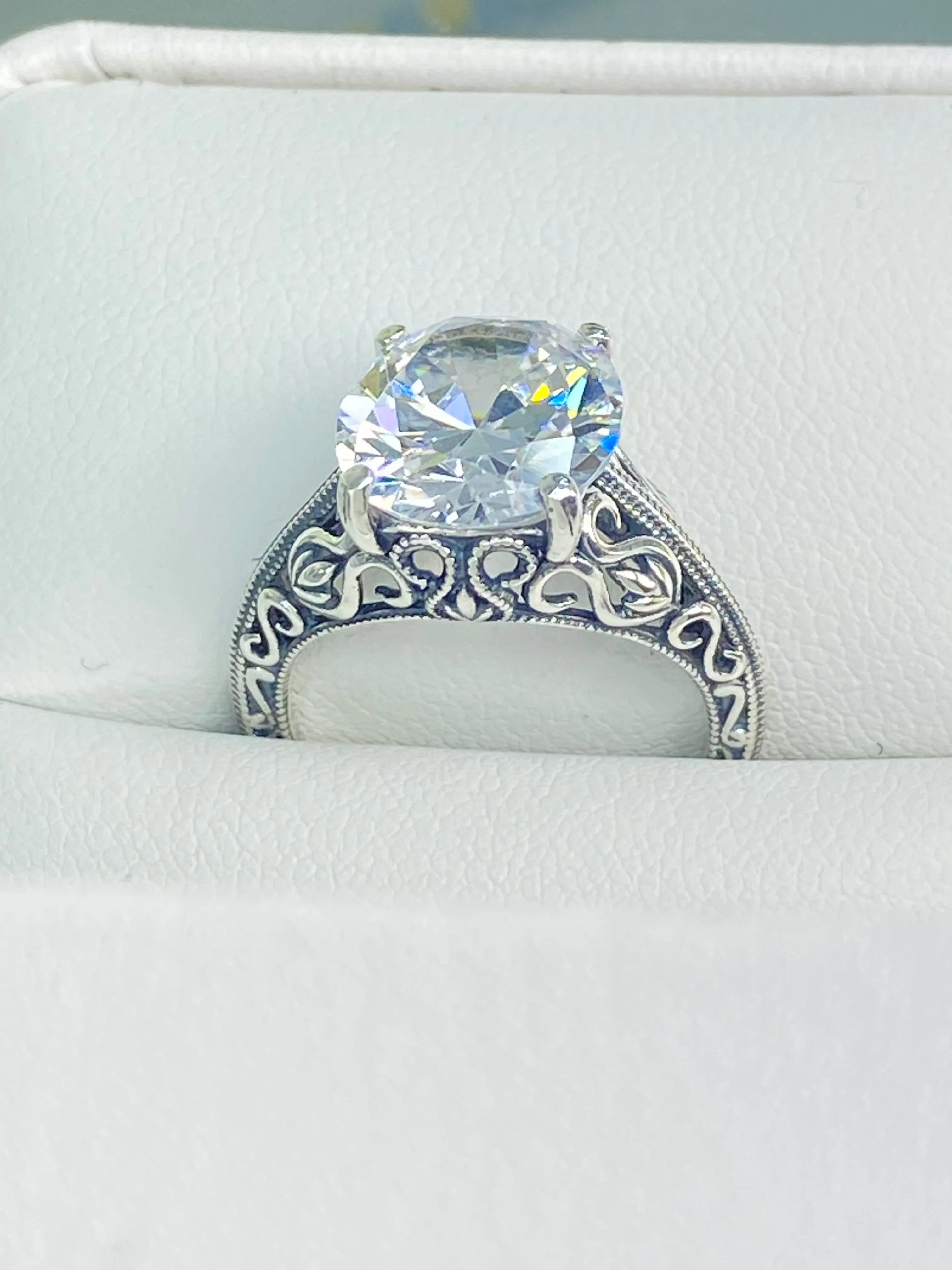 White CZ Ring, Swan Filigree, Art Deco Jewelry #D190