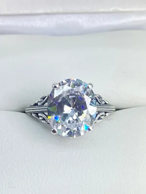 White CZ Ring, Swan Filigree, Art Deco Jewelry #D190