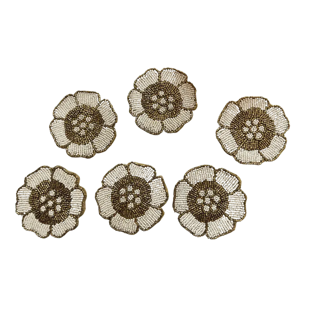 White Gold Flower Beaded Coasters