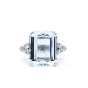 White Gold with Aquamarine Estate Ring