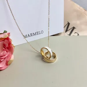 White Green Navy Interlocking Double Rings Pendant Necklace