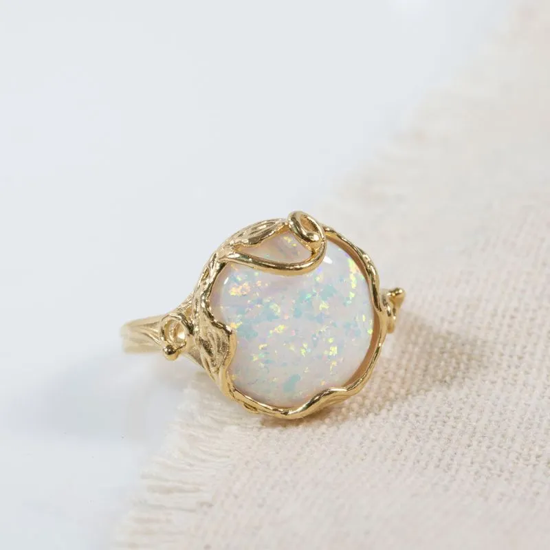White Opal Gold Plated Sizable Ring