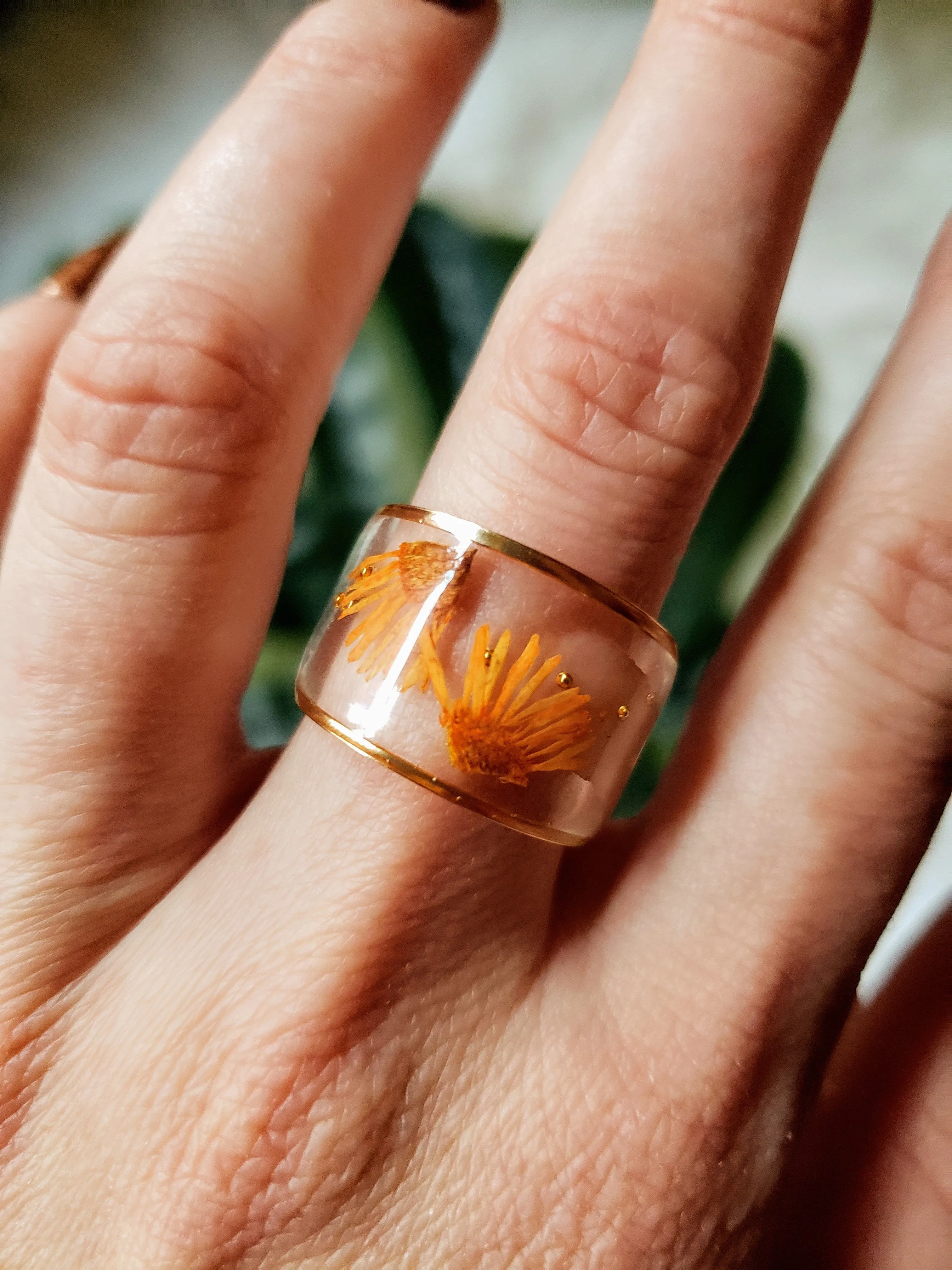 Wide Floral Ring - Orange or Cream