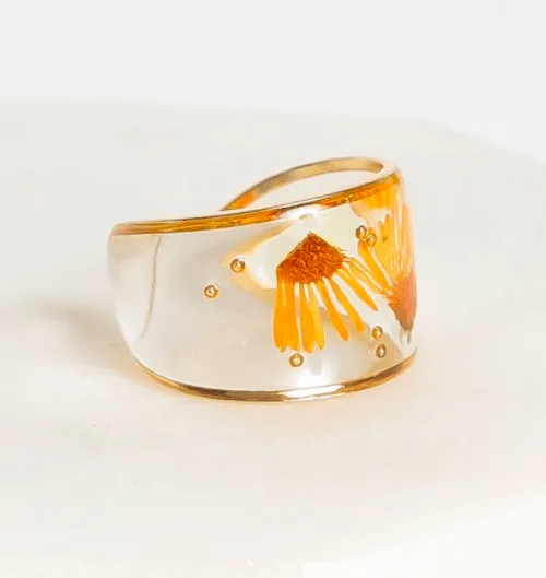 Wide Floral Ring - Orange or Cream