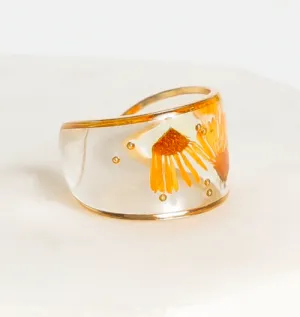 Wide Floral Ring - Orange or Cream