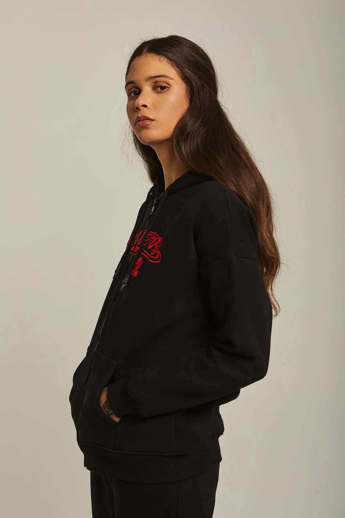 Women Sweat Jacket  Embroidered Black