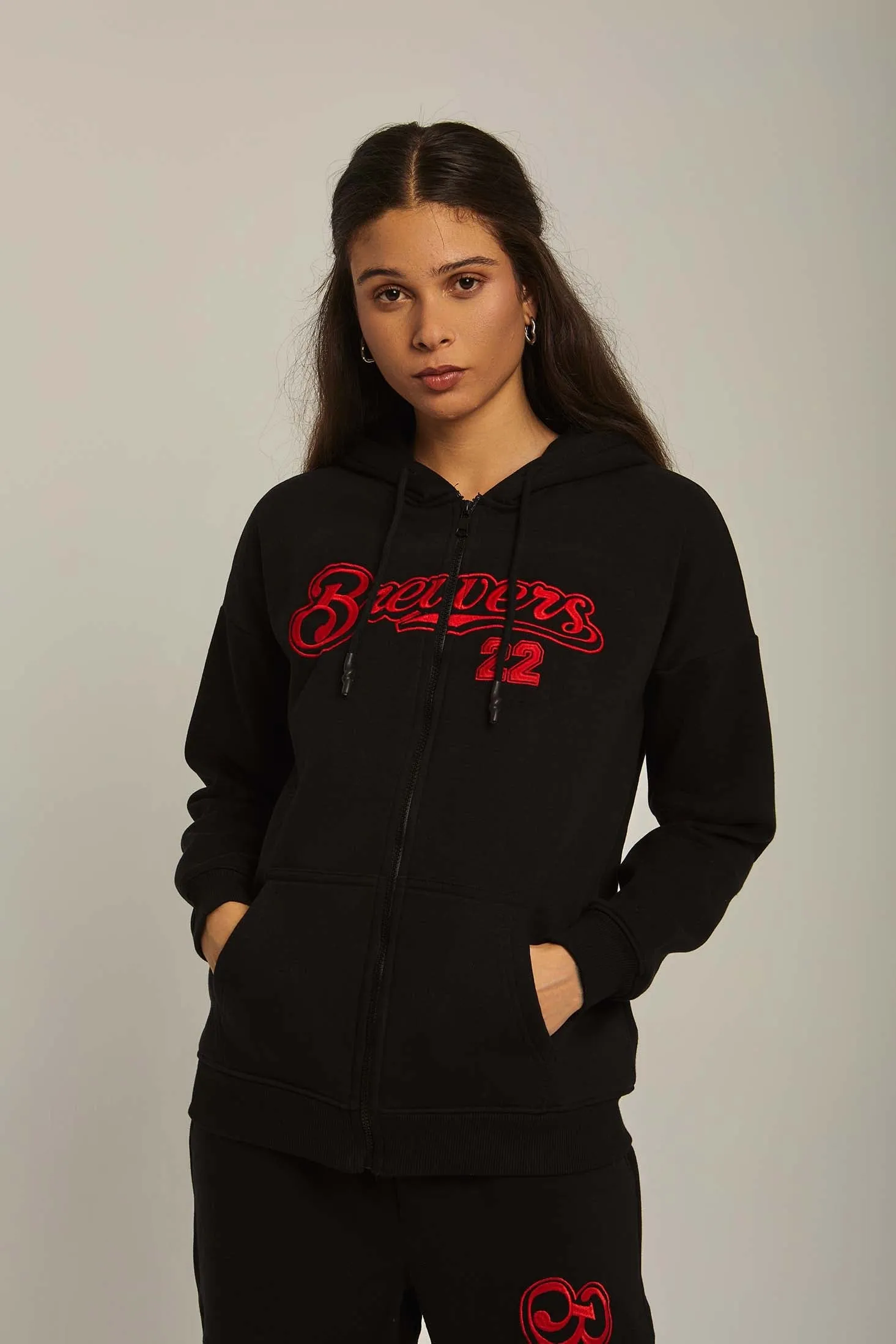 Women Sweat Jacket  Embroidered Black