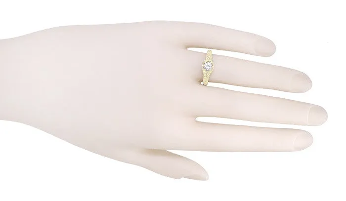 Yellow Gold Art Deco Hexagon White Sapphire Filigree Engagement Ring