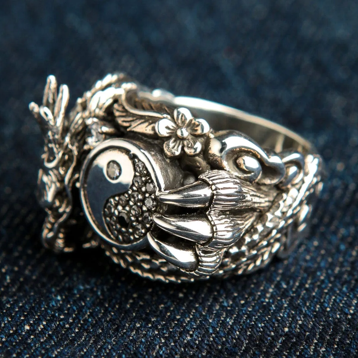 Yin-Yang Dragon Sterling Silver Ring