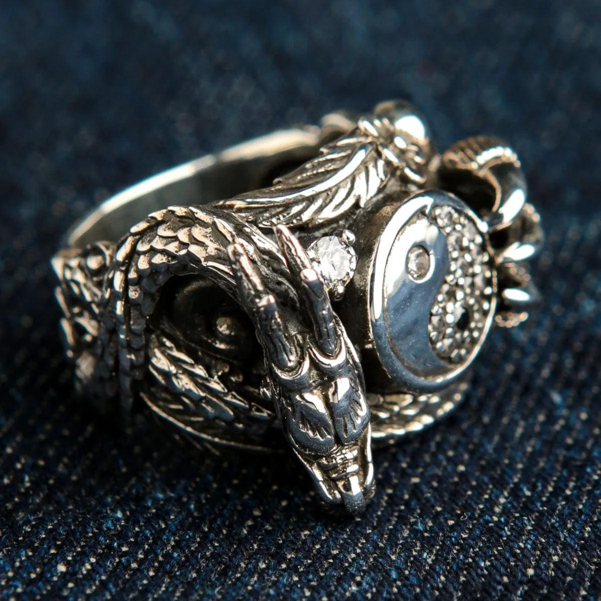 Yin-Yang Dragon Sterling Silver Ring