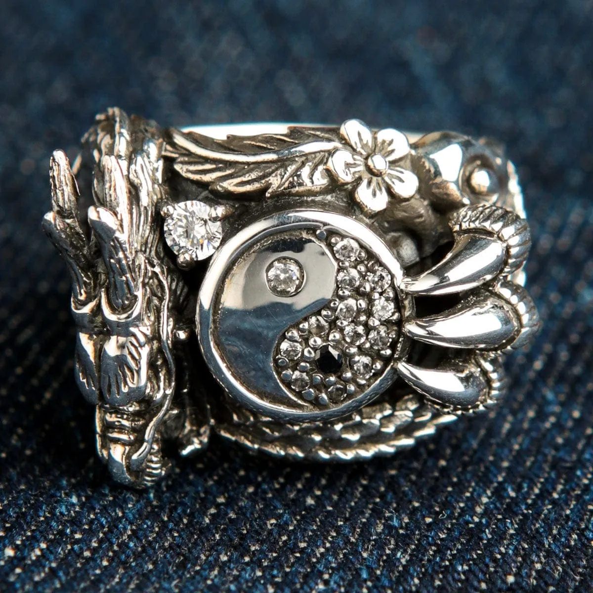 Yin-Yang Dragon Sterling Silver Ring