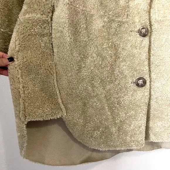 ZARA Shearling Terry Faux Overshirt Shacket in Tan Light Green Size M
