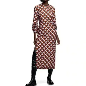 Zara Women Geometric Print Long Sleeve Midi Dress