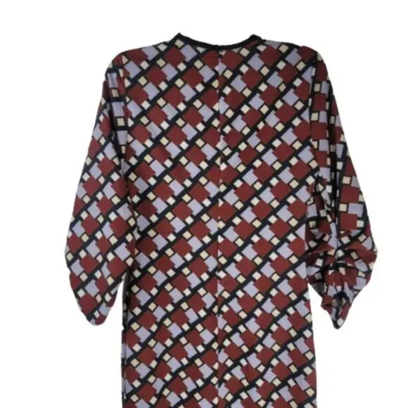 Zara Women Geometric Print Long Sleeve Midi Dress