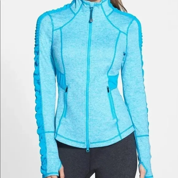 Zella Ruched Mesh Panel Fitted Athletic Jacket​​​​​​​​​​